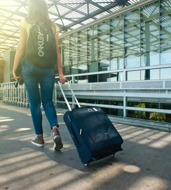 Single traveler traveling with luggage
